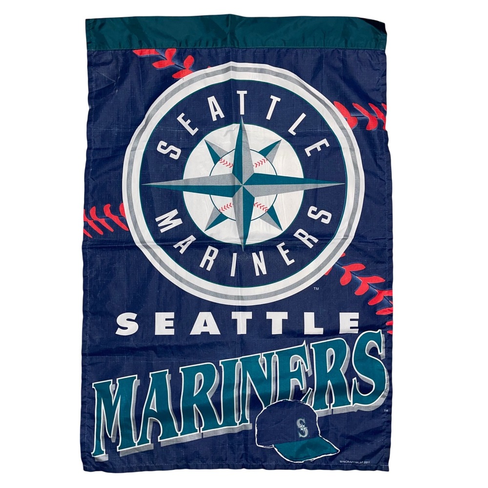 VTG Seattle Mariners Vintage 2001 WinCraft MLB Banner Flag Navy Teal Made in USA
